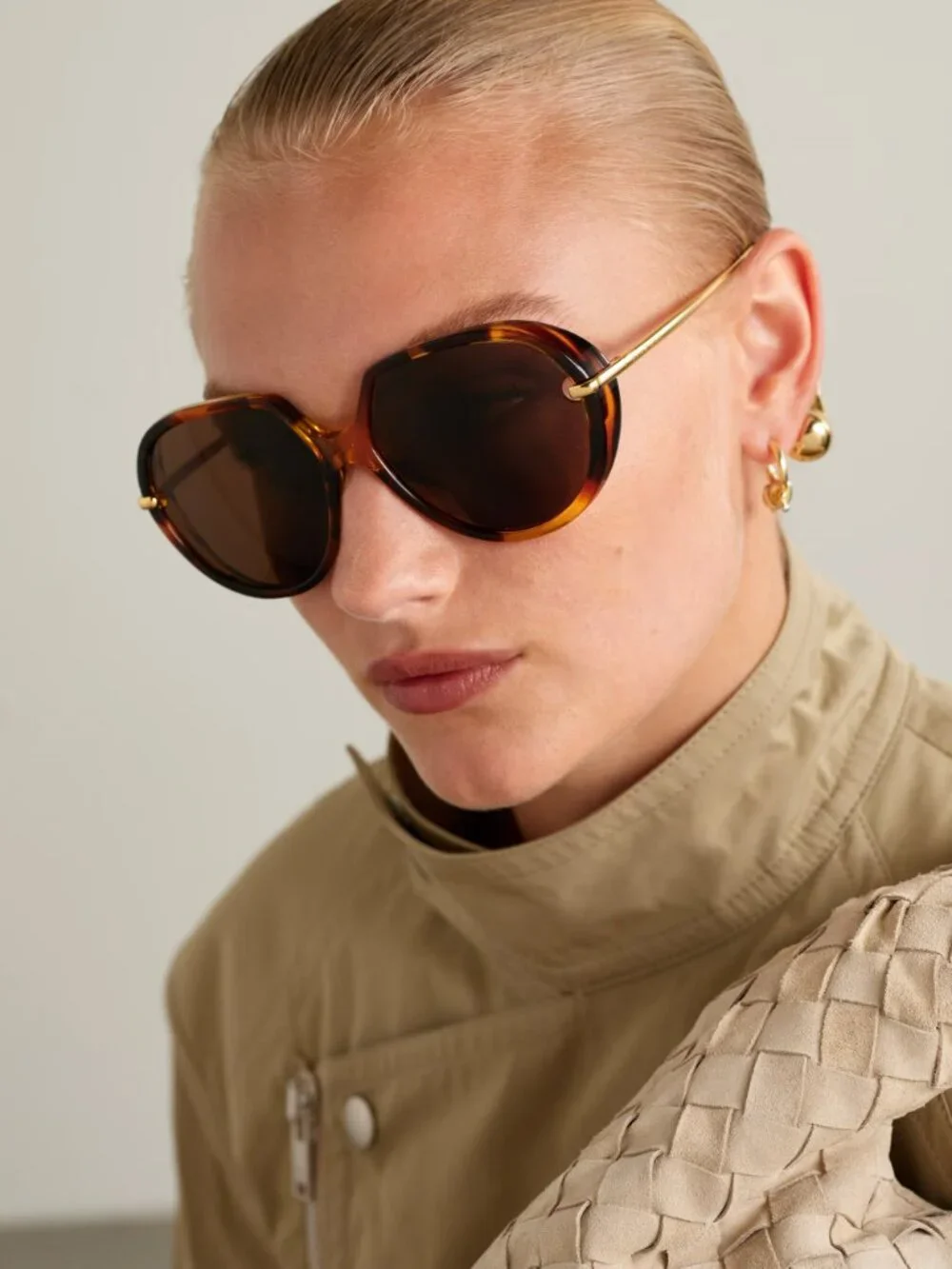 Bottega Veneta Women’s Sunglasses Havana Gold Square Oversized Frames BV1436S